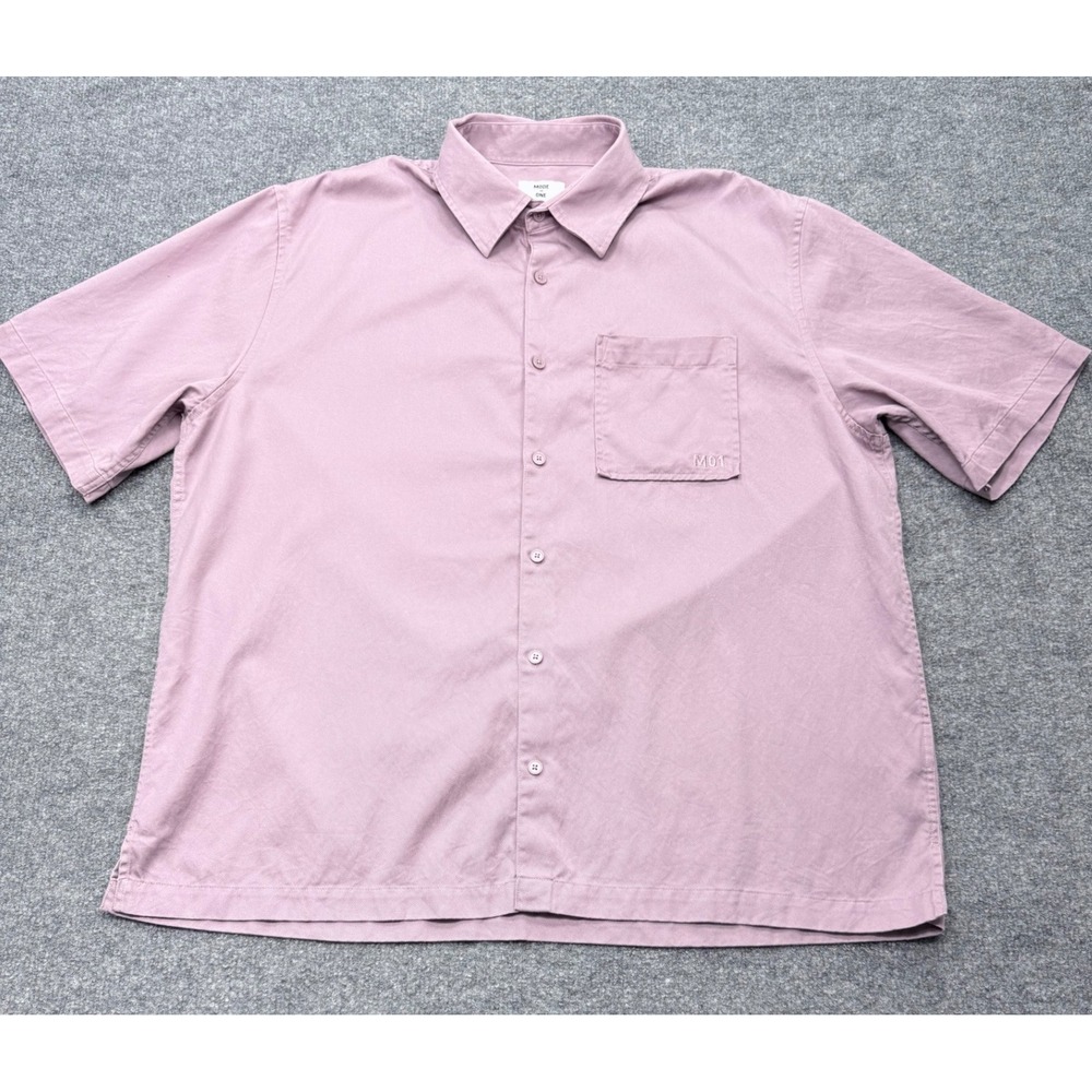 Mode of One Mens Mauve Purple Lyocell Cotton Short Sleeve Button Down Shirt L